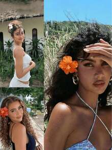 5 piezas Clips para el cabello con flores de hibisco, estilo de vacaciones en la playa, unicolor dulce bohemio elegante de PVC, accesorios para el cabello adecuados para todas las estaciones, verano, vacaciones, viajes, accesorios para la cabeza - Multicolor - Ver 3