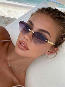 1pc Women's Rimless Edged Triangular Retro Cat Eye Small Frame Oceanic Lens, Rivet Metal Temples Hip-Hop Street Fashion Elegant Unisex Stylish Fashion Glasses, Suitable For Beach, Seaside, Vacation, Travel, Driving, Camping, Outdoor Activities - Multicolor - View 15