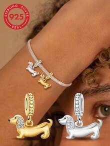 1颗925纯银腊肠犬吊坠珠，适合女士手链、手镯DIY饰品制作及日常佩戴，是女孩的理想之选。 - 臘腸狗 - 查看 2