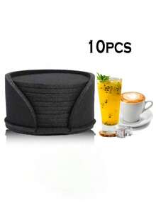 10 Piezas Posavasos Absorbentes Y Simples De Fieltro, Posavasos Modernos Y Redondos, Tapetes Para Botellas De Agua Para Sala De Estar Y Dormitorio - Negro - Ver 5