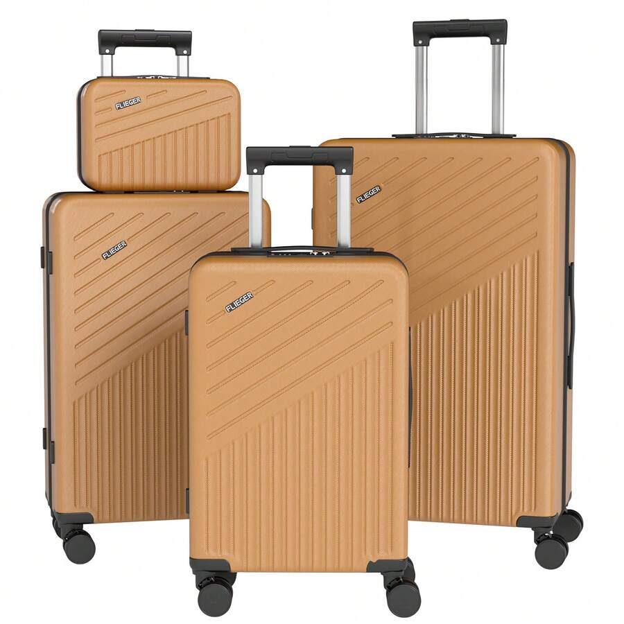 YSTYLE 4-teiliges Hartschalen-Kofferset in Gold, 360°-Drehkoffer mit TSA-Schloss, leichte Reiseutensilien für Männer und Frauen, Schulanfang, Studentenwohnheim, Geschäftsreisen, kratzfester und leichter Koffer, strapazierfähiger Koffer, perfekt für Familienurlaube, Wochenendausflüge, Neujahrsreisen, Frühling, Sommer, alle Jahreszeiten. - Gold - Übersicht 1