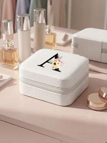1pc White Letter Jewelry Box, Valentine's Day Gift, A-Z Name Printed Organizer Box For Women, Large Capacity Multi-Layer Portable Travel Case, Luxury PU Leather Flip-Top Storage Box, Gift For Mom And Girlfriend - Pink - View 5