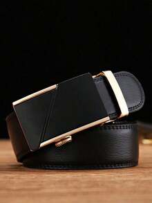 SGIAWETA-1pc Men Black Belt, Fashionable And Versatile Casual/Business Automatic Belt, Young/Middle-Aged Litchi Pattern Belt, Boyfriend/Elder, Suitable Daily Life Summer, School Fall, Autumn, Halloween Autumn-Winter Accessories,Suitable Teens, Youth,Men,Casual, Outdoor, Athletic, Vacation, Graduation Gifts, Birthday, Daily Wear-Birthdaygift - 黑色 - 查看 4