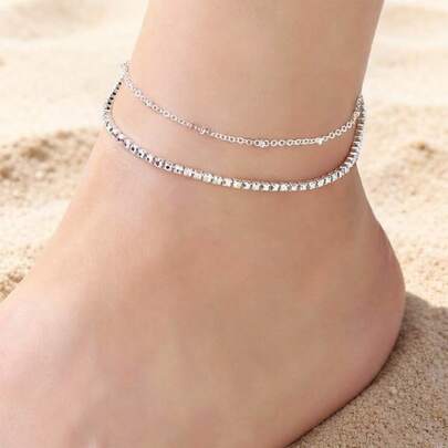 1件简约金属链脚链，几何圆环设计，优雅女士珠宝礼物