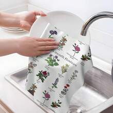 2D Flat Pattern Kitchen Towel,Birth Month Floral Kitchen Towel Decoration Set Floral Plate Towel Rag Set Cute Plant Handmade Tea Towel Suitable For Kitchen Cooking Baking Farmhouse Spring Summer Decoration. 1/2/4/6/8 Pcs,,Various Holiday,Valentine's Day ,Easter, Mother's Day,Father's Day,Halloween, Thanksgiving ,Christmas,Birthday's Perfect,Gifts. - Mixed Colors - View 4