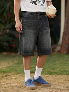 Open Phase Quần short denim nam kiểu Mỹ cổ điển thời trang, thích hợp cho mùa xuân đến hè. - Màu xám đen - Xem 1