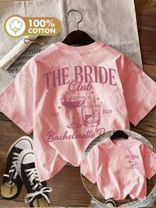 1 Piece Of Women's T-Shirt, [Double-Sided Printing] Summer Casual Women's Top, Retro Style, Star THE BRIDE EST Print, Round Neck, Pure Cotton Short Sleeved T-Shirt, Casual Street Style Pattern Short Sleeved T-Shirt, Cute Summer Zumba T-Shirt, Pink Denim Shirt, Deer Print Flower Denim Shirt, Retro T-Shirt, Short Sleeved T-Shirt Women's Top, Outdoor Wear, Independent Day Wear - hồng - Xem 1