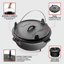 6Qt Cast Iron Camping Dutch Oven With Lid Lifter And Storage Bag, Pre-Seasoned Outdoor Dutch Oven For Campfire Cooking, Stews And Baking, Durable Cast Iron Pot For Camping And Hiking - View 3