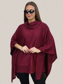 VIA CLOSET Kit Of 2 Women's Knitted Ponchos, Knitted Blankets, High Neck, Wool Coats For Winter - Borgoña/Azul marino - Ver 2