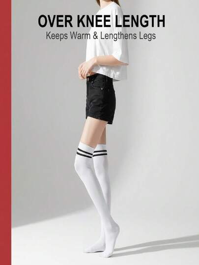 1/2 Pairs High-Quality, Affordable Women's Over-The-Knee Socks, Women's Uniform Striped Socks, Versatile And Classic, Women's Sports Socks, Women's Stockings And Socks.