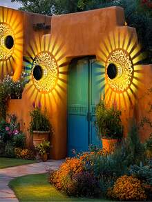 1/2/4pcs Solar Mandala Wall Lights, Waterproof Outdoor Projection Night Lights With Auto On/Off, Decorative LED Bulb Lamps For Garden Fence, Patio Wall, Pathway, Boho Style Garden Lights, Home Outdoor Wall Art Decor Gift - Multicolor - View 4