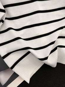 Camiseta de punto de manga corta a rayas para mujer, top casual y versátil elegante y favorecedor en color blanco - Blanco - Ver 5
