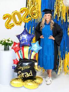 5pcs Upright Graduation Season Hat Balloons, Including Black Graduation Cap Shape, Pentagram And 16-Inch Gold 2026 Number Foil Balloons, Suitable For Graduation Ceremony Party Decoration, Classroom Atmosphere Decoration Balloons, 2026 Graduation Party, Elementary, High School, College Graduation Celebration Party Decorations, Class Graduation Party, Birthday Party, School Events And Campus Decoration Supplies - Multicolor - View 3