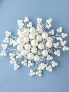 Elegant Silver Starry Pearl Crystal Bridal Hair Comb Wedding Hair Accessories For Bride Prom Formal Party Wedding Ceremony Evening Event - White - View 7