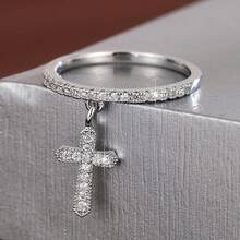 1pc Minimalist Cross Design Cubic Zirconia Inlaid Women Ring - Multicolor - View 9