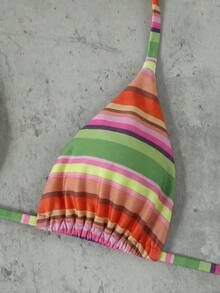 Bộ bikini 3 mảnh kẻ sọc hồng tím dành cho nữ, thanh lịch và gợi cảm, thích hợp cho kỳ nghỉ xuân/hè 2026, thiết kế thời trang phù hợp cho kỳ nghỉ, du lịch và mặc đi biển mùa hè. - Nhiều màu - Xem 4