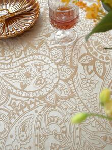 1pc Pearlescent Paisley Embossed Water-Resistant Tablecloth, Luxurious Palace Style Pearlescent Tablecloth, Available In Multiple Sizes, Suitable For All Seasons, Living Room, Dining Room, Party, Wedding, Table Decor, Home Decor, Wedding Decor, Dining Table Decor, Table Cloth, Rectangle White Table Cloth - Champagne - View 5