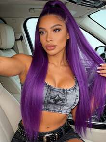 Tóc giả đuôi ngựa đôi màu tím | Tóc đuôi ngựa đôi kẻ laser | Chất liệu sợi tổng hợp chất lượng cao, phù hợp với kiểu tóc avant-garde, cosplay và các buổi tiệc. - Màu tím - Xem 2