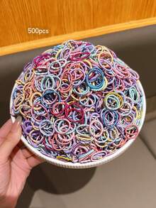 500pcs Colorful Elastic Hair Ties, Durable Hair Accessories For Daily Use - Multicolor - View 3