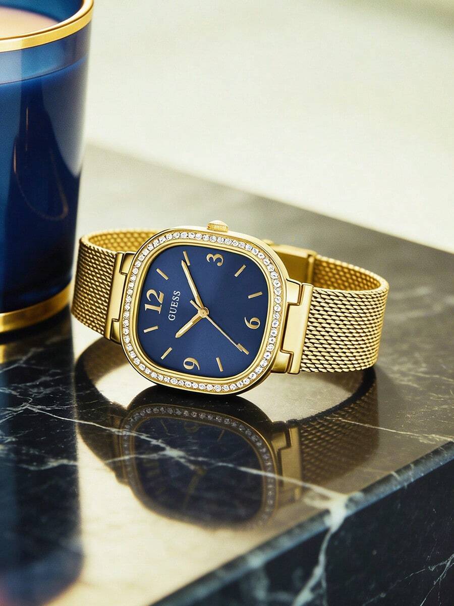 Đồng hồ Guess GW0354L6 dành cho nữ, mặt số xanh lam, gọng lưới pha lê, vỏ thép không gỉ, máy quartz. - Vàng - Xem 1