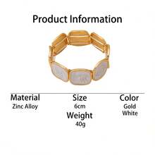 1pc Fashionable Versatile Summer Vacation Beach Style Handmade Drip Oil White Geometric Square & Round Intersected Elastic Adjustable Bracelet For Women - White - View 5