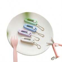 1-10pcs Morlandi Mini Foldable Scissors With Keychain, Retractable, Round Edge, Stainless Steel, Soft Color Tone, Dual-Hand Use, Suitable For DIY, Crafting, Travel - Folding Scissors - View 2