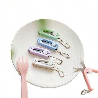 1-10pcs Morlandi Mini Foldable Scissors With Keychain, Retractable, Round Edge, Stainless Steel, Soft Color Tone, Dual-Hand Use, Suitable For DIY, Crafting, Travel