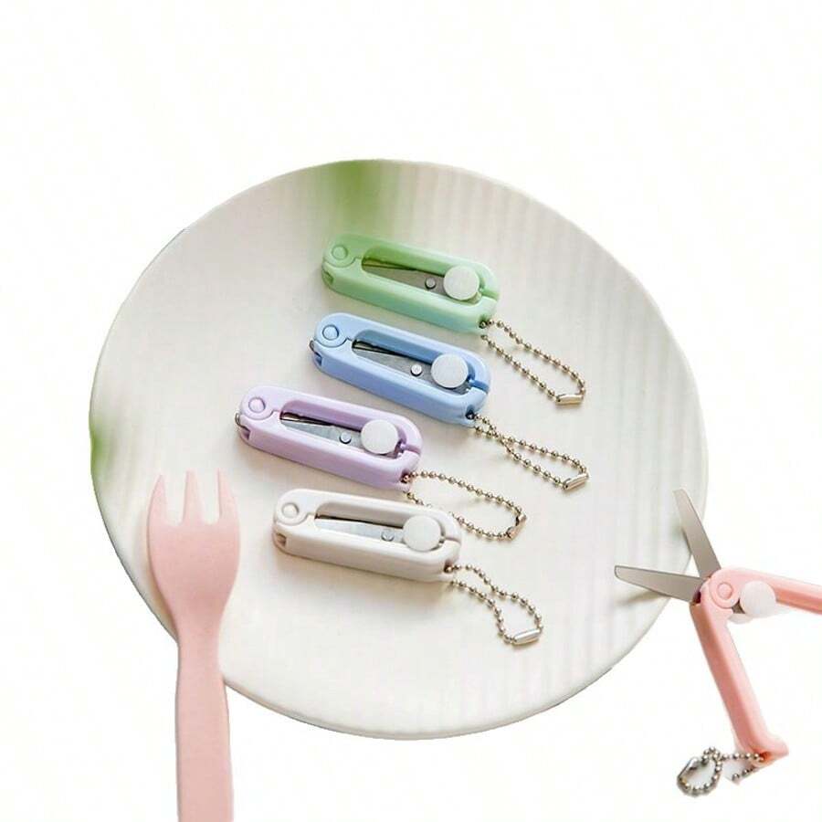 1-10把 Morlandi 迷你折叠剪刀，带钥匙扣，可伸缩，圆刃，不锈钢材质，柔和色调，双手均可使用，适合 DIY、手工制作和旅行 - 折疊剪刀 - 查看 1