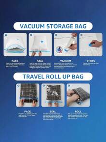 1Pc Reusable Portable Plastic Vacuum Storage Bags, Clear Space Saver For Closet Dorm Bedroom, Vacuum Pump Sold Separately, Back To School Travel Clothes Organizer For Students - Multicolor - View 7
