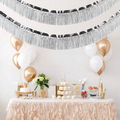 1 cái banner tua rua bạc 3M, banner dây tua rua, rèm dây trang trí kiểu mưa treo, trang trí xe diễu hành, trang trí phông nền tiệc sinh nhật, trang trí tiệc mừng em bé, trang trí tiệc chủ đề răng sữa, trang trí tiệc tiết lộ giới tính, đồ dùng tiệc màu bạc, phông nền chụp ảnh sinh nhật, trang trí sinh nhật lần thứ nhất, trang trí lễ hội, đồ trang trí treo đa năng, trang trí tốt nghiệp năm 2026, trang trí phòng, trang trí nhà cửa.