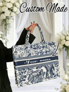 客製化感謝禮品帆布托特包 個性化字母姓名刺繡沙灘購物袋 可折疊輕便 農夫市集用 - 彩色 - 查看 5