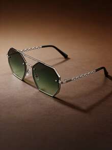 1pc Retro Metal Men's Casual Fashion Fashion Glasses - Silver Frame Gradient Green - View 2