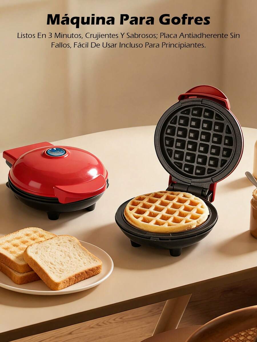 Mini Round Waffle Maker With Non-Stick Plate, Bakes Quickly In 3 Minutes With Air Circulation. Breakfast Machine With Double-Sided Heating, Multifunctional For Toasting Bread. Portable Waffle Maker, Compact And Lightweight.