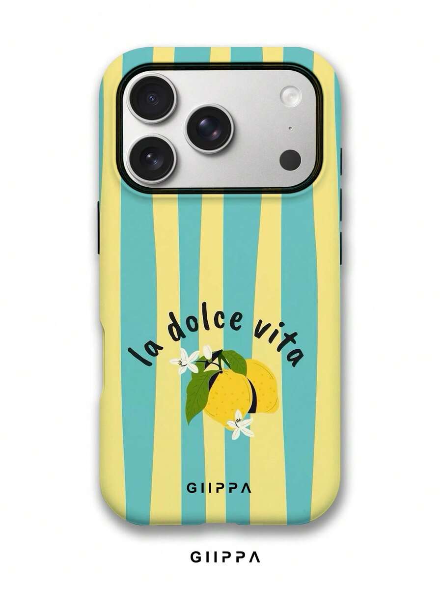 GIIPPA Étui pour téléphone 17 Pro Max avec motif de rayures verticales asymétriques bleu lac et crème, motif de citron et de lettres. Compatible avec iPhone 16 Pro Max, 15 Pro Max, 14 Pro Max. Étui de téléphone coréen élégant et intéressant, convenant aux modèles 11/12/13/14/15/90 Pro Max Plus. Design élégant adapté aux hommes et aux femmes. Cadeau idéal pour Noël, la Saint-Valentin, Pâques, la saison des mariages et les anniversaires pour la petite amie - Multicolore - Voir 1