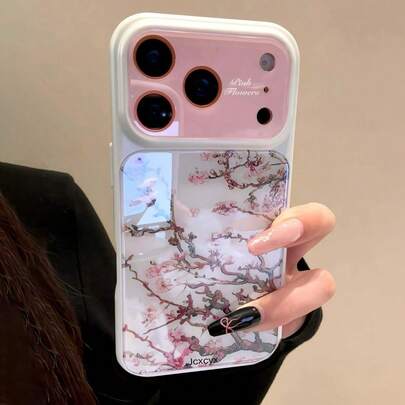 Plum Blossom Illustration Anti-Drop Phone Case Compatible With IPhone 16, 15, 14 Plus, 13, 12, 11, 16, 15, 17 Pro Max, Aesthetic Transparent Frame Protective Cover