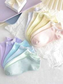 5/6/8/10 Pairs Women's Short Socks Simple Solid Color Randomly Sent 6 Pairs Suitable For Daily Wear - Multicolor - View 2