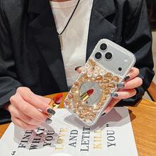 闪亮水钻化妆镜3D花朵手机壳，兼容 17 Pro Max/17 Pro/17、16 Pro Max/16 Pro/16、15 Pro Max/15 Pro/15、14 Pro Max/13/11/12，时尚手机壳 - 彩色 - 查看 10