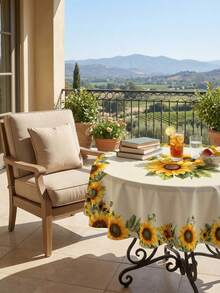 1pc Polyester Sunflower & Leaf Pattern Tablecloth, Vibrant Watercolor Style, Waterproof & Stain-Resistant, Rectangular Table Cover With Sunflower & Floral Decor, Foldable Protective Table Decor, Suitable For Summer Home Decor, Garden Party, Brunch, Dining Table, Patio, Picnic, Indoor & Outdoor Activities - 001 - View 10