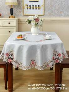 1 chiếc khăn trải bàn Jacquard thêu hoa, khăn trải bàn hình bầu dục lãng mạn bằng polyester, thêu rỗng, chống bụi và chịu nhiệt, thích hợp cho bàn ăn, bàn cà phê, trang trí nhà cửa hàng ngày, đám cưới, tiệc tùng, ngày lễ. - Hồng - Xem 2