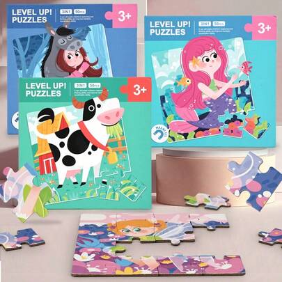 3+ Years Old Children's Puzzle Toys, Cartoon Animal Farm Theme, Hand-Eye Coordination Training Building Blocks