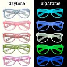 Glow In The Dark Party Glasses - Neon Green, Purple, Orange, Yellow, Red - No Lenses, Lightweight Durable Plastic Frames, Suitable For Halloween, Masquerade, Birthday, Photo Booth, Costume Parties - Party Favors, Decorations, Photo Props - Multicolor - View 6