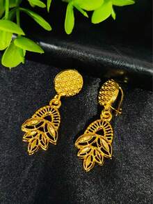 1 Set Fashion Women's Wheat Ear Necklace & Earrings Jewelry Set, 2pcs, European & American, Middle Eastern, Dubai, African Bridal Wedding Dress Accessories, Women's Holiday Gift, Black Jewelry - Yellow Gold - View 3
