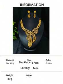 1 Set Fashion Women's Wheat Ear Necklace & Earrings Jewelry Set, 2pcs, European & American, Middle Eastern, Dubai, African Bridal Wedding Dress Accessories, Women's Holiday Gift, Black Jewelry - Yellow Gold - View 6