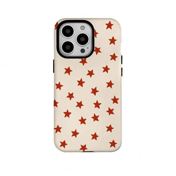 Ins Korean Red And Yellow Stars Case For  16 ProMax 15 14 13 12 11 PRO Plus Acrylic TPU Two In One Magnetic Phone Cases.Holiday Accessories.