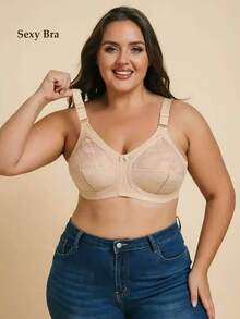 1 pieza Sujetador inalámbrico de encaje ultradelgado para mujer, estilo minimalista sexy y transpirable, talla grande para dormir, usar en casa, oficina y exteriores - Beis - Ver 32