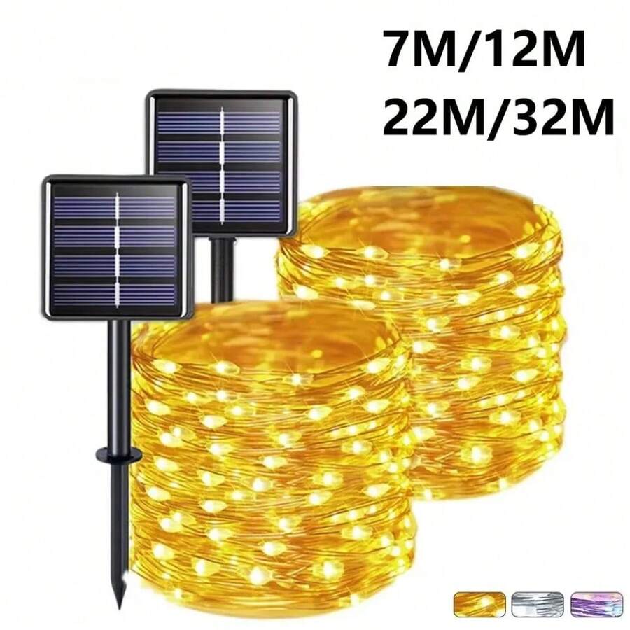 7米/12米/22米/32米 8种模式 户外太阳能铜线LED灯串,防水圣诞灯花园装饰 - 保暖 1 件 - 查看 1
