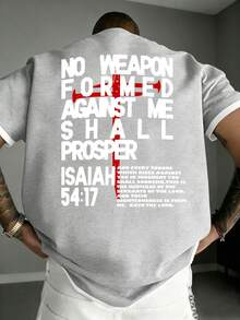 Men's Summer Fashion Versatile Street Letter Print Contrast Trim Short Sleeve T-Shirt - Grey - View 6