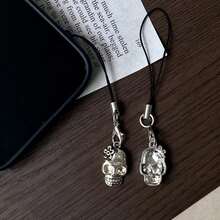 12 pièces Fleur Crâne Charms de Téléphone, Pendentif Polyvalent Doux et Cool, Décoration de Suspension de Téléphone de Haute Qualité, Cordon de Téléphone Anti-Perdu - argent - Voir 7