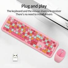 MOFii 666 2.4G Silent Wireless Keyboard & Mouse Combo, 110 Full-Size Retro Round Keys Cute Girly Style Office Peripherals, Includes USB Receiver, Compatible With Desktop & Laptop, Batteries Not Included - View 12