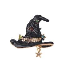 1件装 时尚新款女士胸针 高端精致感万圣节女巫帽合金饰品胸针 个性化镶钻星星魔法帽徽章配饰 - 彩色 - 查看 3